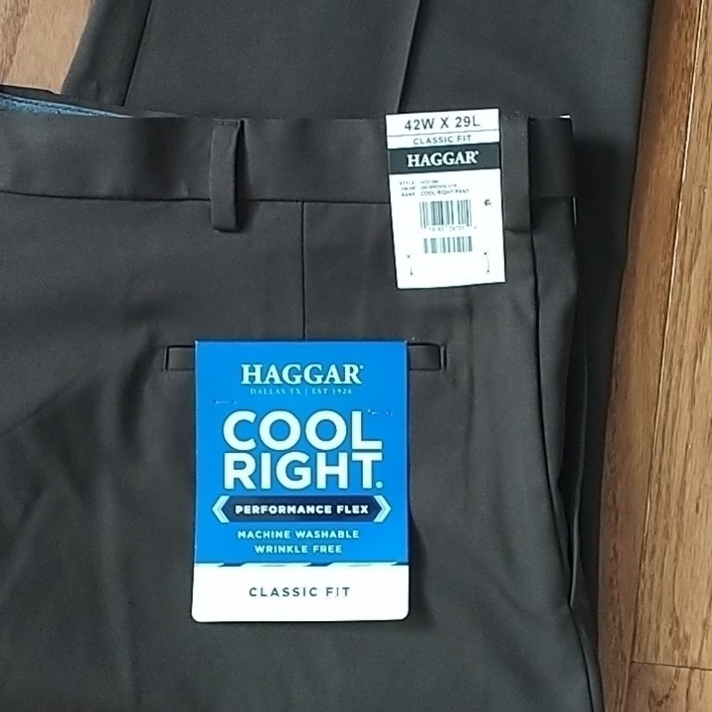 Haggar Hidden Comfort Cool Right Classic Fit Pants Brown 42W x 29 L - Picture 10 of 11